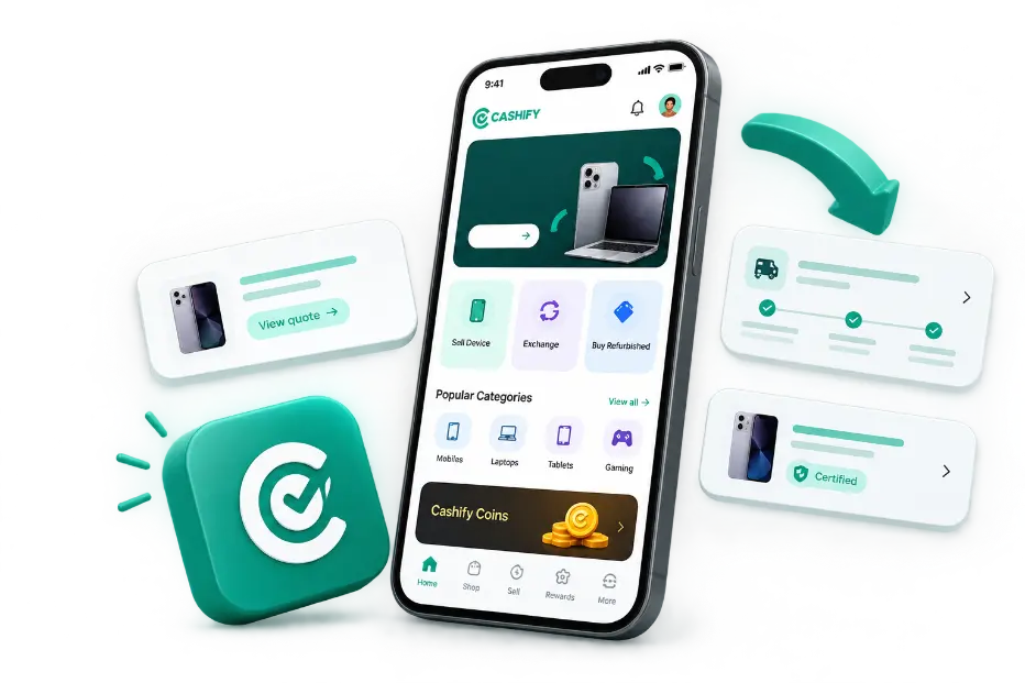 Cashify app screens showing the redesigned buy and sell experience