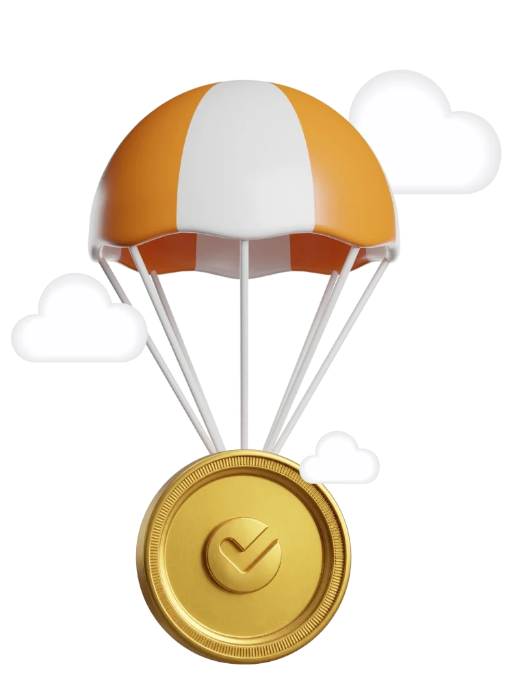 A gold coin descending on a parachute, illustrating the Cashify Coins rewards programme